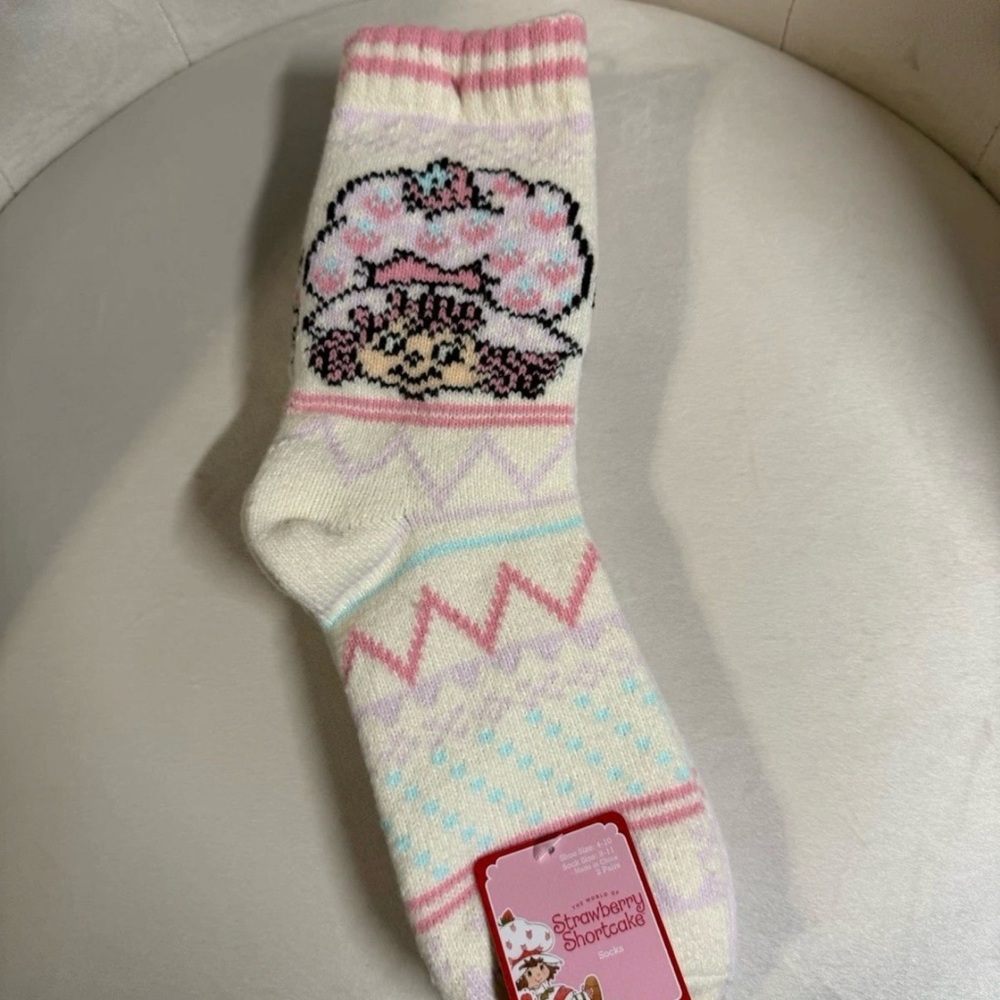 Strawberry Shortcake Boot Socks Pink White Winter 2pk